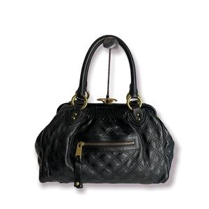 Marc Jacobs Stam Bag Classic Quilted Satchel Shoulder Handbag Black Kiss Lock